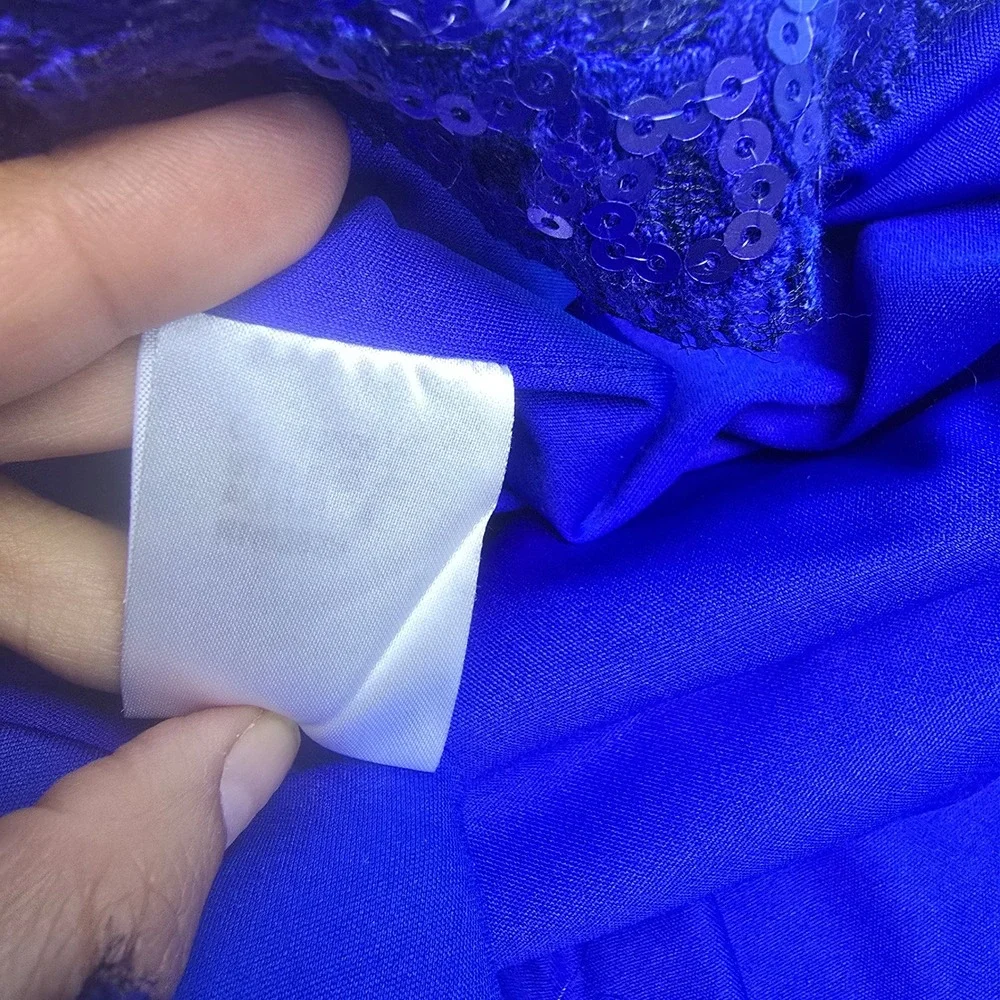 Tadashi Shoji Paillette Embroidered Lace Sheath Royal Blue Sequin Dress‎ 14